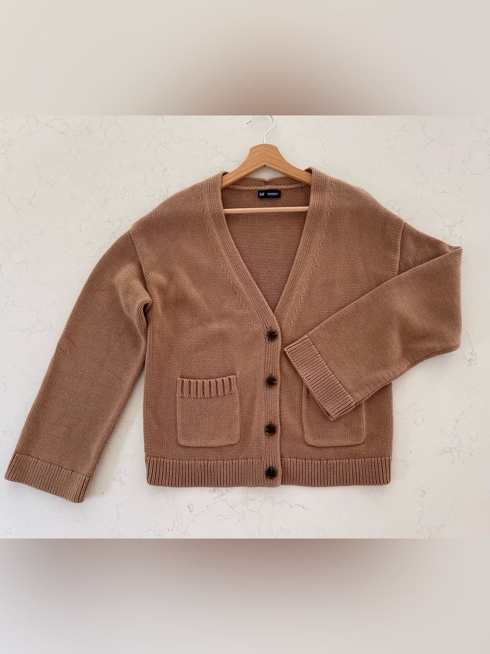 GAP Women's Tan Button-Front V-Neck Cardigan